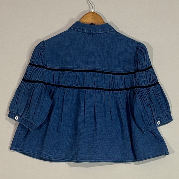 Maeve Anthropologie Denim Button Front Blouse Cropped Top Size M - Picture 3 of 6